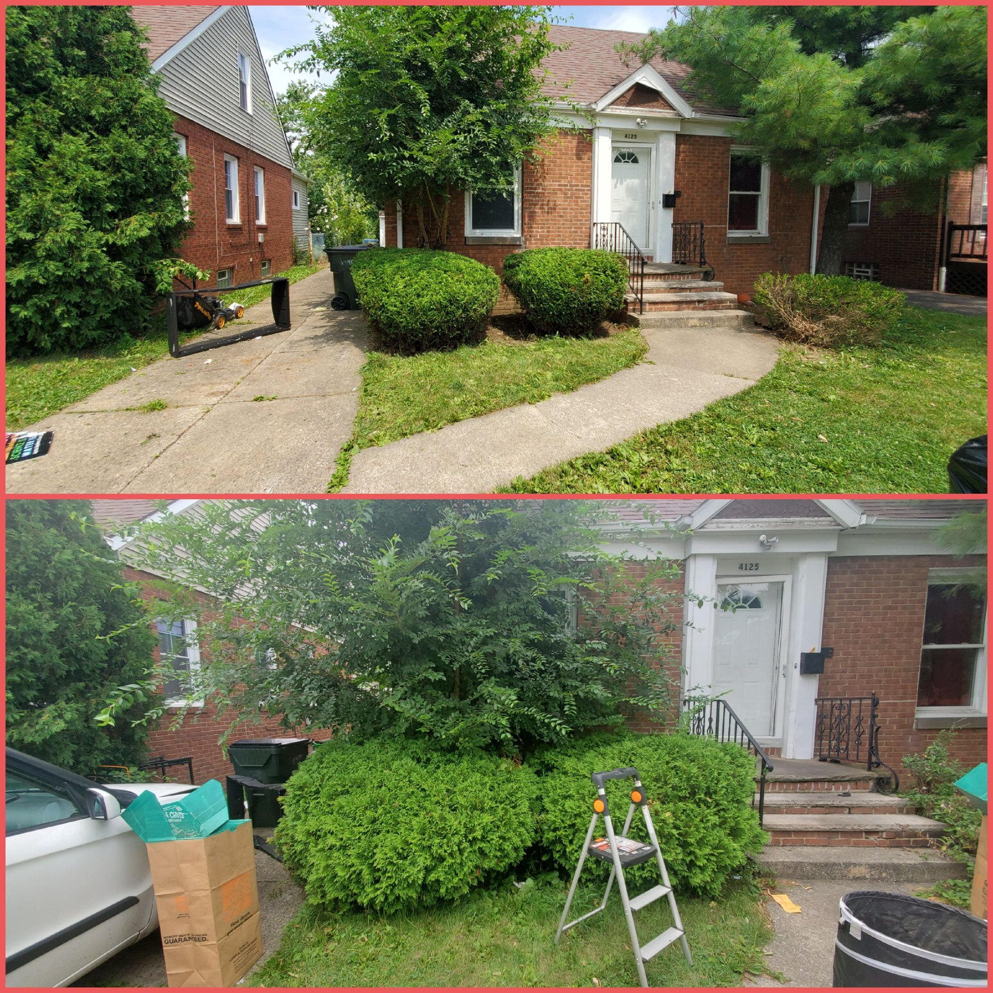 Shrub and Tree Triming in the front yard of a Willowick, Ohio home by Kevin J Services
